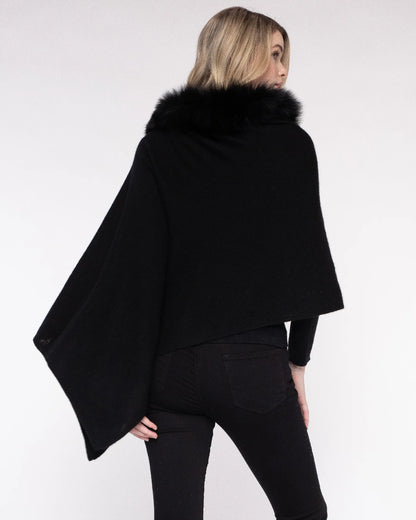 Cashmere Fox Trim Topper - Ebony