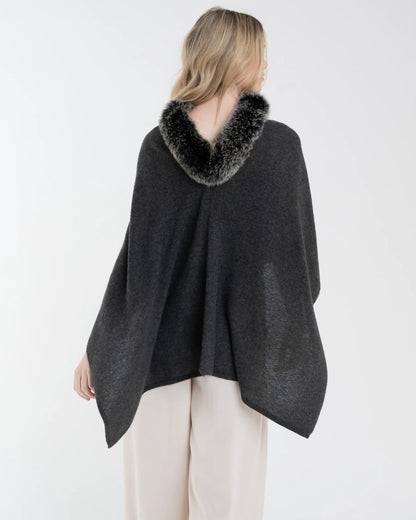 Cashmere Fox Trim Topper - Charcoal