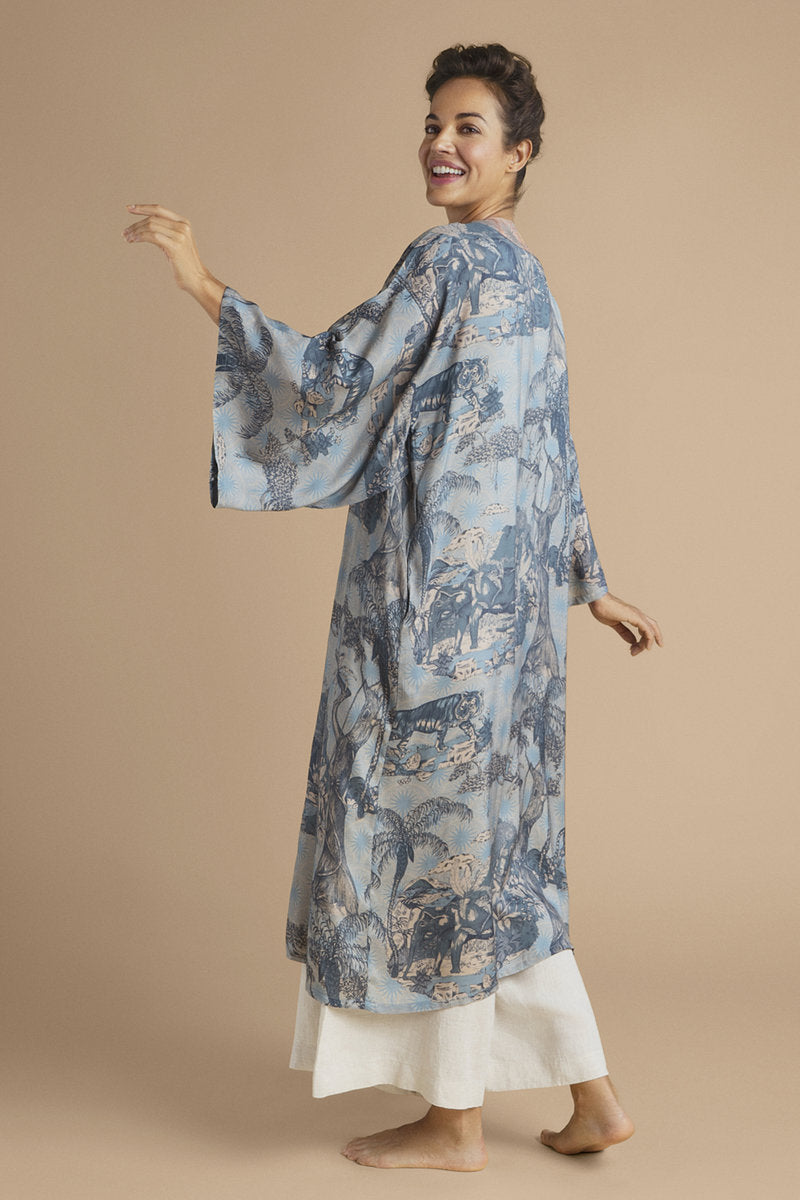 Tropical Toile Kimono Gown - Denim and Petal